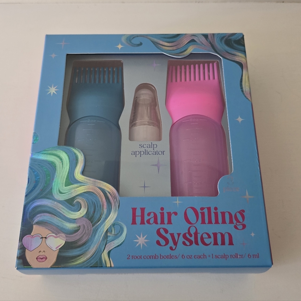 Hair Oiling System Set with Scalp Applicator & Root Comb Bottles – New